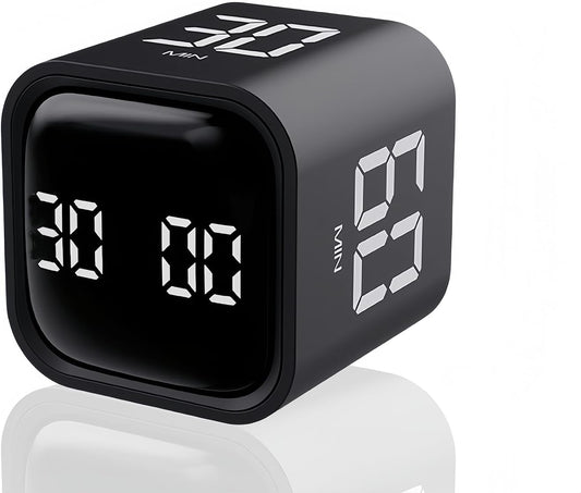 Digital Cube Pomodoro Timer Desk Rechargeable Productivity Timer 5/10/30/60min & Custom Countdown, Vibration & Adjustable Sound Alarm,for Task Work Kitchen ADHD Kids Studying (White)
