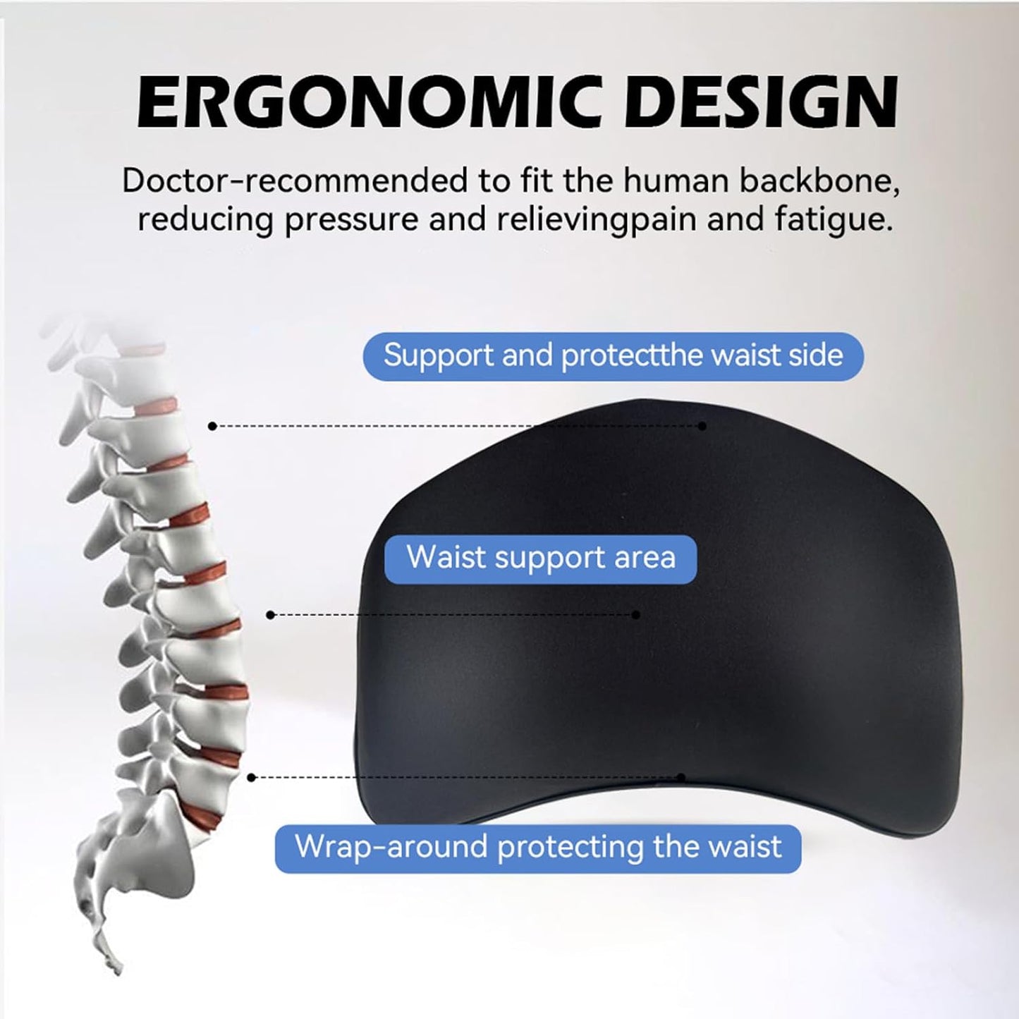Super Cozy Lumbar Support Pillow for Car/Office Chair, 100% Memory Foam | Lumbar Pillow with Breathable Removable Cover, Ergonomic Design - Back Support for Back Pain Relief(Adjustable Strap, Black)