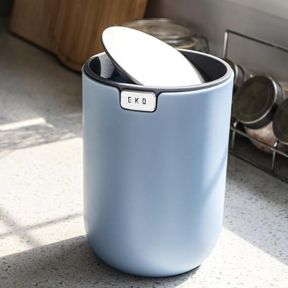 EKO Fandy 0.58 Gal/2.2L Mini Trash Can with Lid, Swing-Top Desktop Trash Can for Bathroom, Countertop, Vanity, Desk or Office, Small Garbage Bin (Blue)