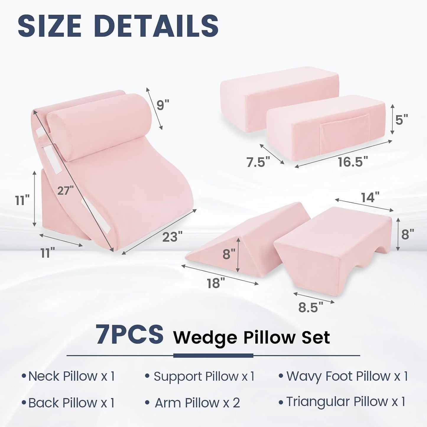 5PCS Wedge Pillow Set for After Surgery, Adjustable Orthopedic Foam Bed Wedge Pillow for Acid Reflux, GERD & Heartburn Relief, Back & Leg Elevation Support for Sleeping & Sitting Up, White Grey