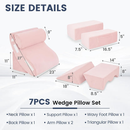 5PCS Wedge Pillow Set for After Surgery, Adjustable Orthopedic Foam Bed Wedge Pillow for Acid Reflux, GERD & Heartburn Relief, Back & Leg Elevation Support for Sleeping & Sitting Up, White Grey