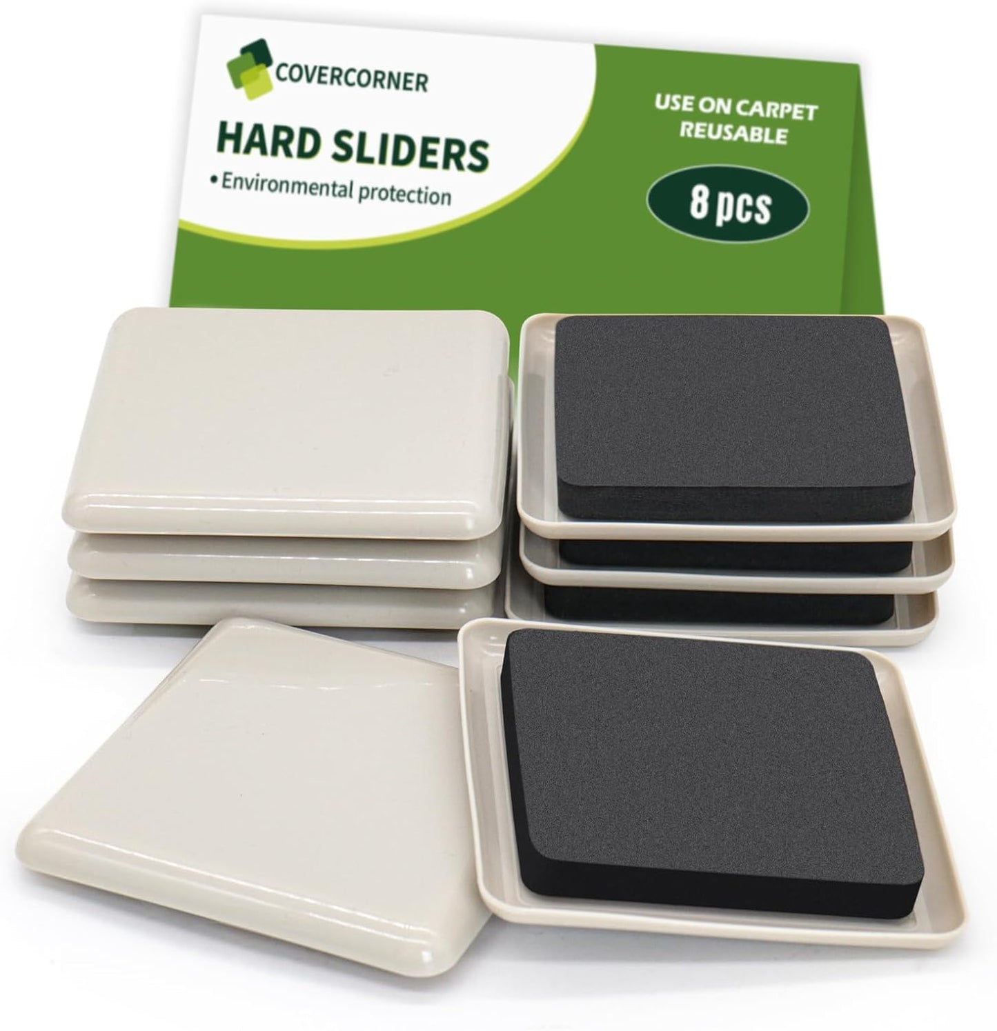 Furniture Sliders for Carpet 8 PCS - 3 1/2" Brown | Furniture Moving Sliders, Carpet Sliders for Furniture, Square Furniture Movers Sliders - Move Your Furniture Easily & Safely