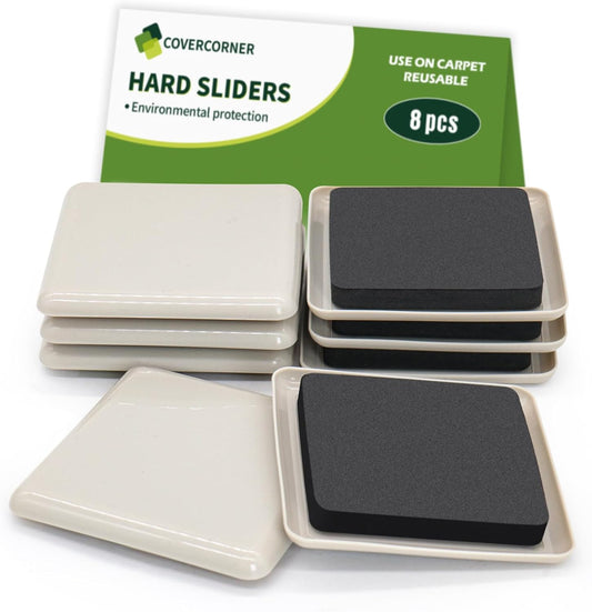 Furniture Sliders for Carpet 8 PCS - 3 1/2" Brown | Furniture Moving Sliders, Carpet Sliders for Furniture, Square Furniture Movers Sliders - Move Your Furniture Easily & Safely