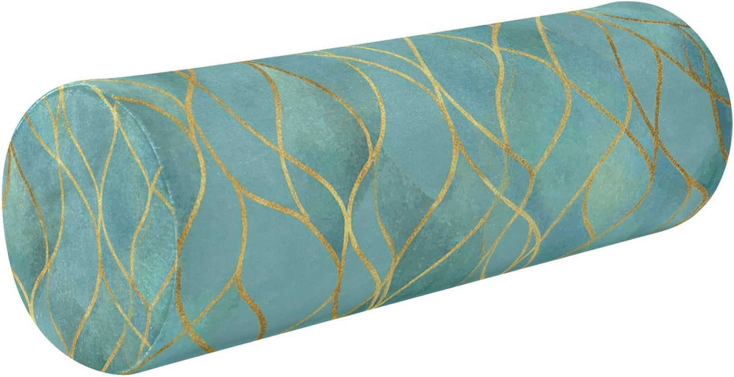 Gredecor Cervical Neck Roll Pillow Magnolia White Flowers on Navy Blue Round Memory Foam Pillows Cylinder Bolster Pillow with Washable Cover, Pain Relief Neck Pillows for Sleeping Support, 5.5x17IN