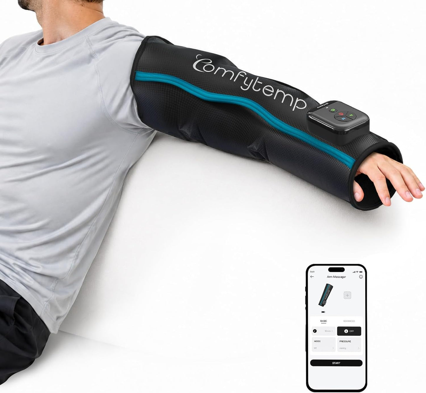 Comfytemp Air Compression Arm Massager for Circulation and Pain Relief, M | FSA Eligible HSA, Portable Full-Arm Compression Sleeve for Tennis Elbow, Edema, Ideal for Men Women (Fits Upper Arm 11"~15")