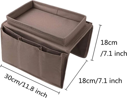 Sofa Armrest Organizer with Cup Holder No-Slip Couch Sofa Armrest Organiser Couch Remote Caddy Control Holder with 1 Large Pockets and 3 Small Pockets for Smart Phone Magazines Ipad Drinks