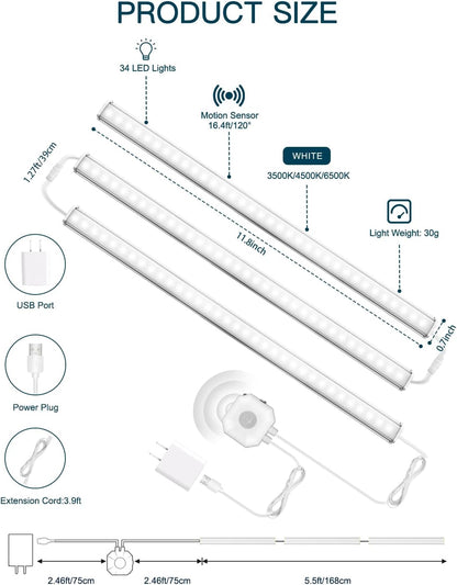 Daymeet Motion Sensor Dimmable 12 Inch Ultra Thin Under Cabinet Lighting, Under Cabinet Lights Plug in, Super Bright LED Lights Bar Under Counter Lights Indoor for Kitchen, Shelf, Closet (3 Pack)