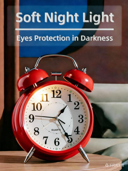 4 Inches Analog Alarm Clocks Retro Backlight Cute Simple Design with Night Light Silent Non-Ticking Battery Operated [Red]