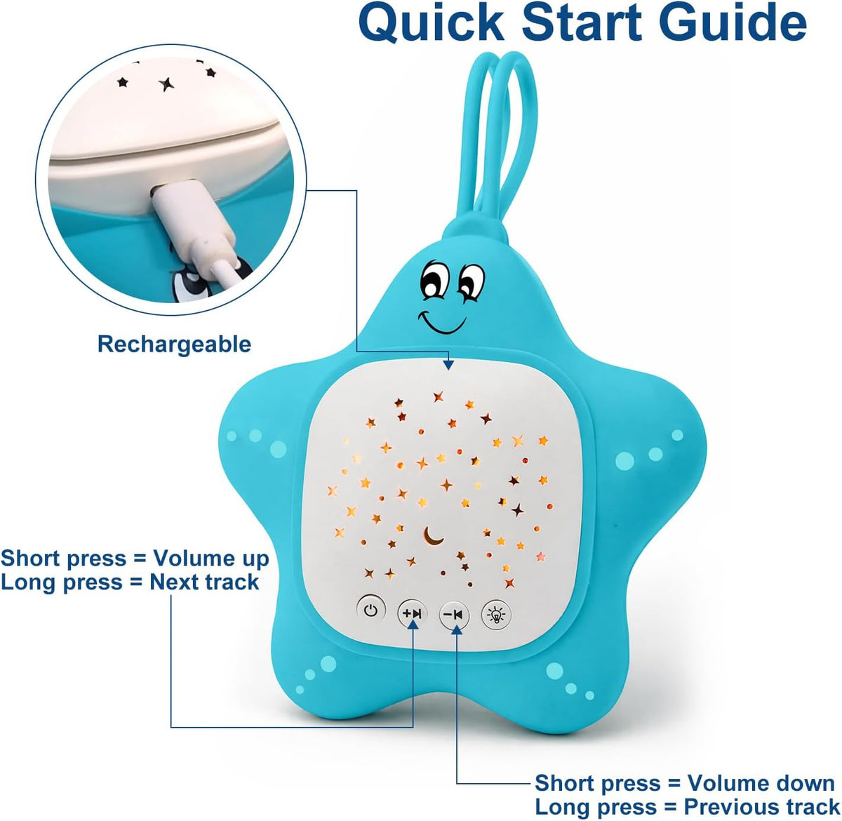 Portable White Noise Sleep Soother Baby Sound Machine with Star Projector