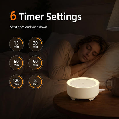 Kipcush White Noise Machine for Sleeping, Baby & Adults, High-Fidelity Non-Looping Sounds, Sleep Sound Machine with Dimmable Night Light, USB Powered, Memory Function, Home, Nursery & Travel