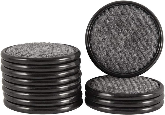 SoftTouch 1-5/8" Round Reusable Carpet Bottom Furniture Caster Cups for Office Chairs, Desks, and Carts, Furniture Wheel Caster Cups for Carpet and Hardwood Surfaces, 12-Pack, Brown/Gray