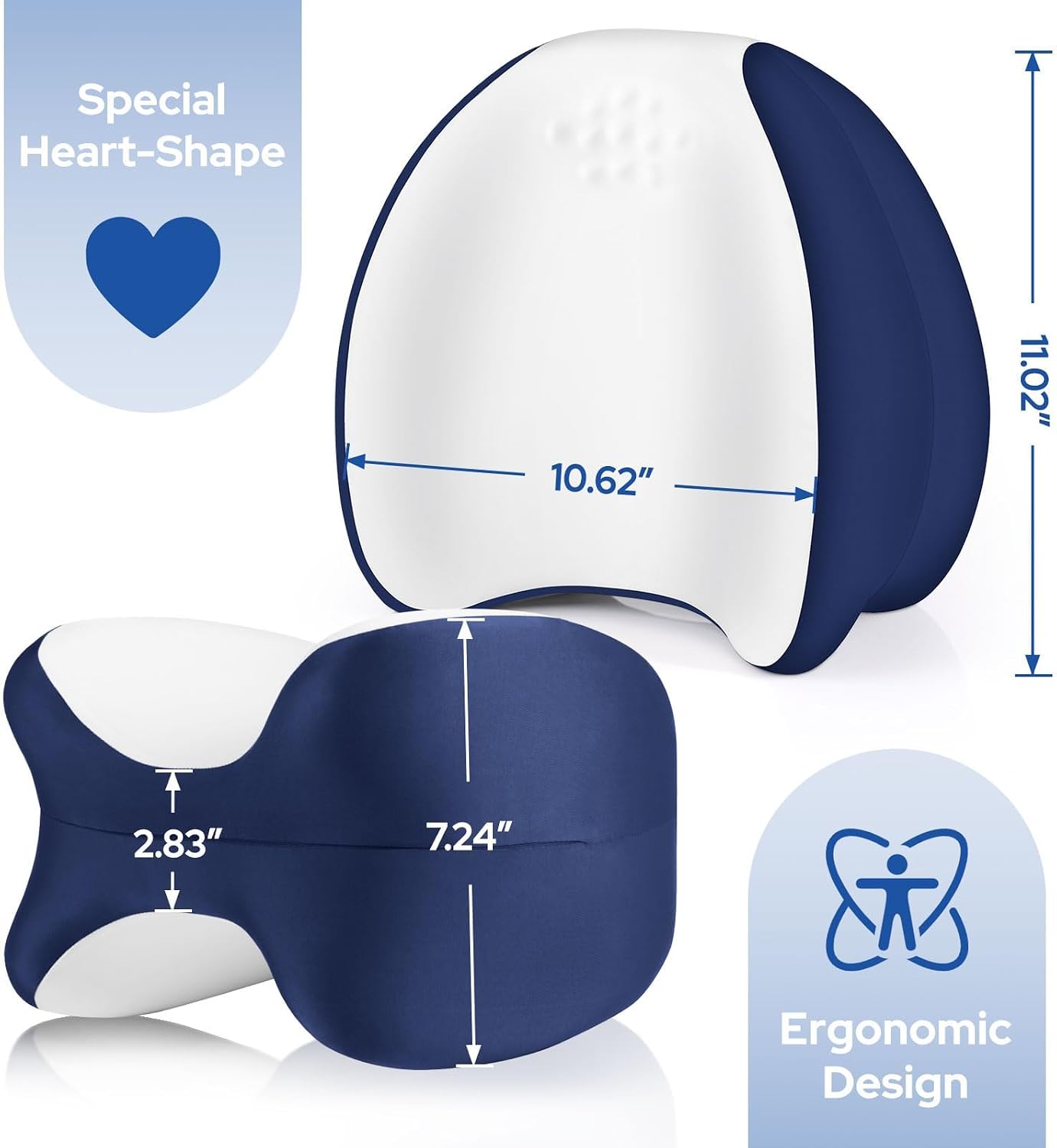 Knee Pillow for Side Sleepers, Memory Foam Leg Pillow, Blue | Ergonomic Leg Pillow for Side Sleeping, Heart-Shape Knee Wedge Pillow, Breathable Leg Elevating Pillow for Hip, Joints