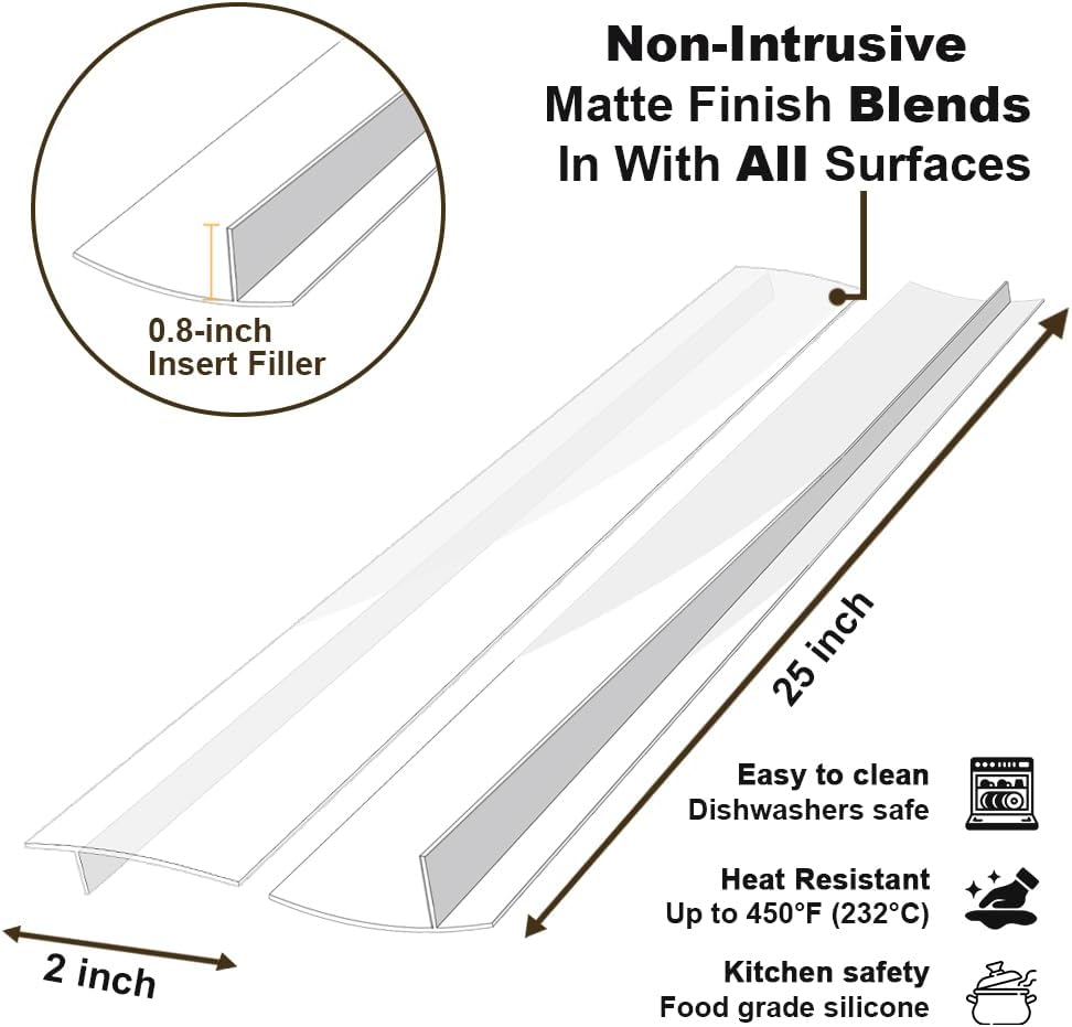 Silicone Stove Counter Gap Cover 30 Inch Side Range Gap Filler 2 Pack Black | Extra long kitchen stove gap covers, 0.2-1 inch gap, heavy 10 oz, cut to size, oven crack guards between stove and counter