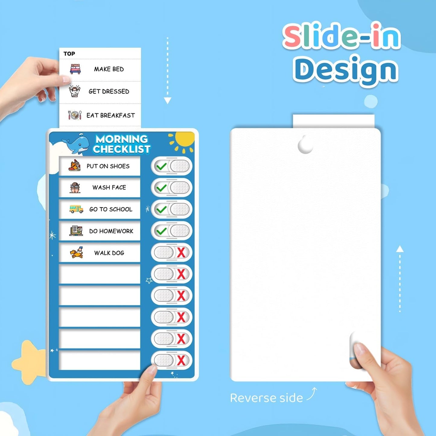 2 in 1 Upgraded Slider Morning/Bedtime Routine Chart for Kids Toddlers - Magnetic Kids Chore Chart for 2 Kids, Dry Erase Chore Chart for Kids, Visual Schedule for Kids with Cute Chore Stickers