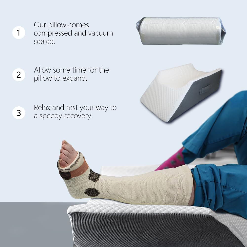 BlissfulNest Leg Elevating Pillow Leg Elevation Pillow for Legs/Knee/Ankle Post Surgery Memory Foam Cooling Fabric Eases Legs/Feet/Calves Pressure Speeds Post Surgery Recovery