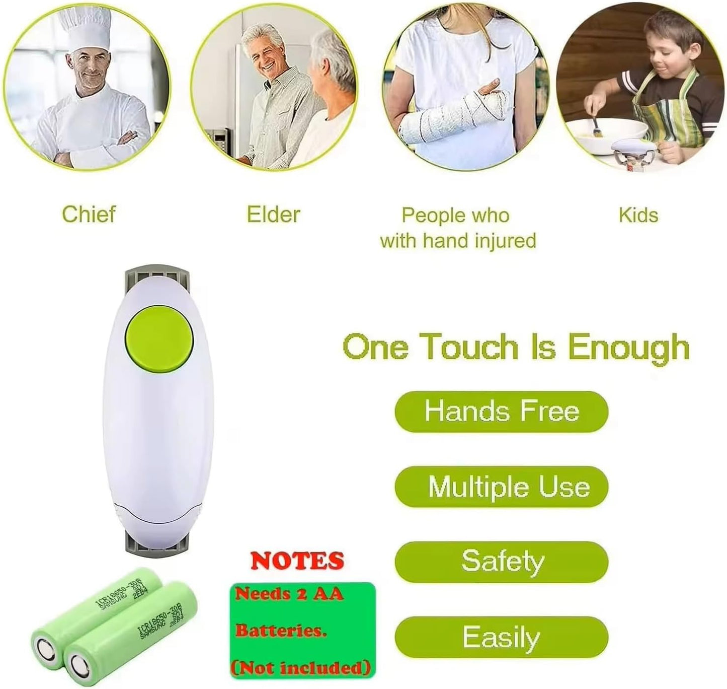 One-Touch Automatic Electric Jar Opener – Hands Free Smooth Edge Kitchen Can Opener Higher Torque & Strong High Quality