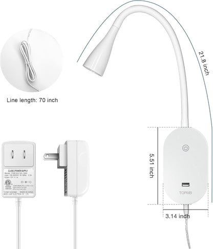 LED Reading Light, Eye-Caring Book Light for Reading in Bed, 360° Flexible Clip on headboard lamp, 5W 3000k Desk Lamp with Clamp for Bedroom, Office, Painting, Workbench and Sewing, White