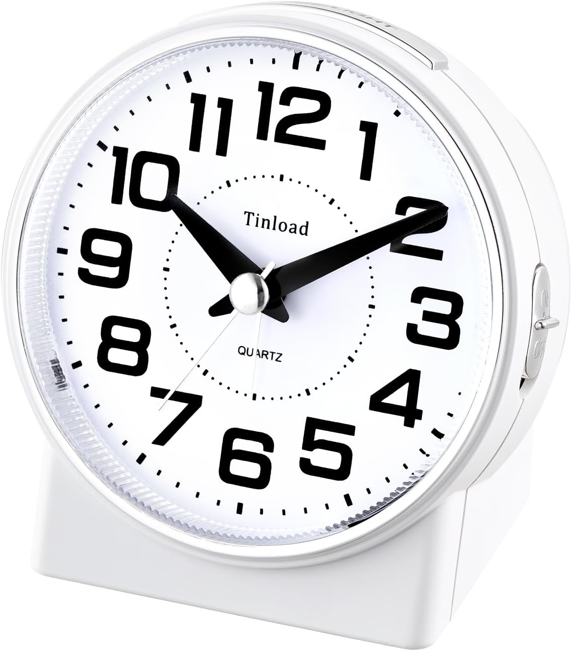 Tinload 4.3" No Ticking Analog Alarm Clock,Silent Readable for Seniors,Easy to Set,Gradual Rise Alarm,Big Numbers,On/Off Switch on Side,Gentle Wake,Snooze,Lighted on Demand,Battery Operated,Black