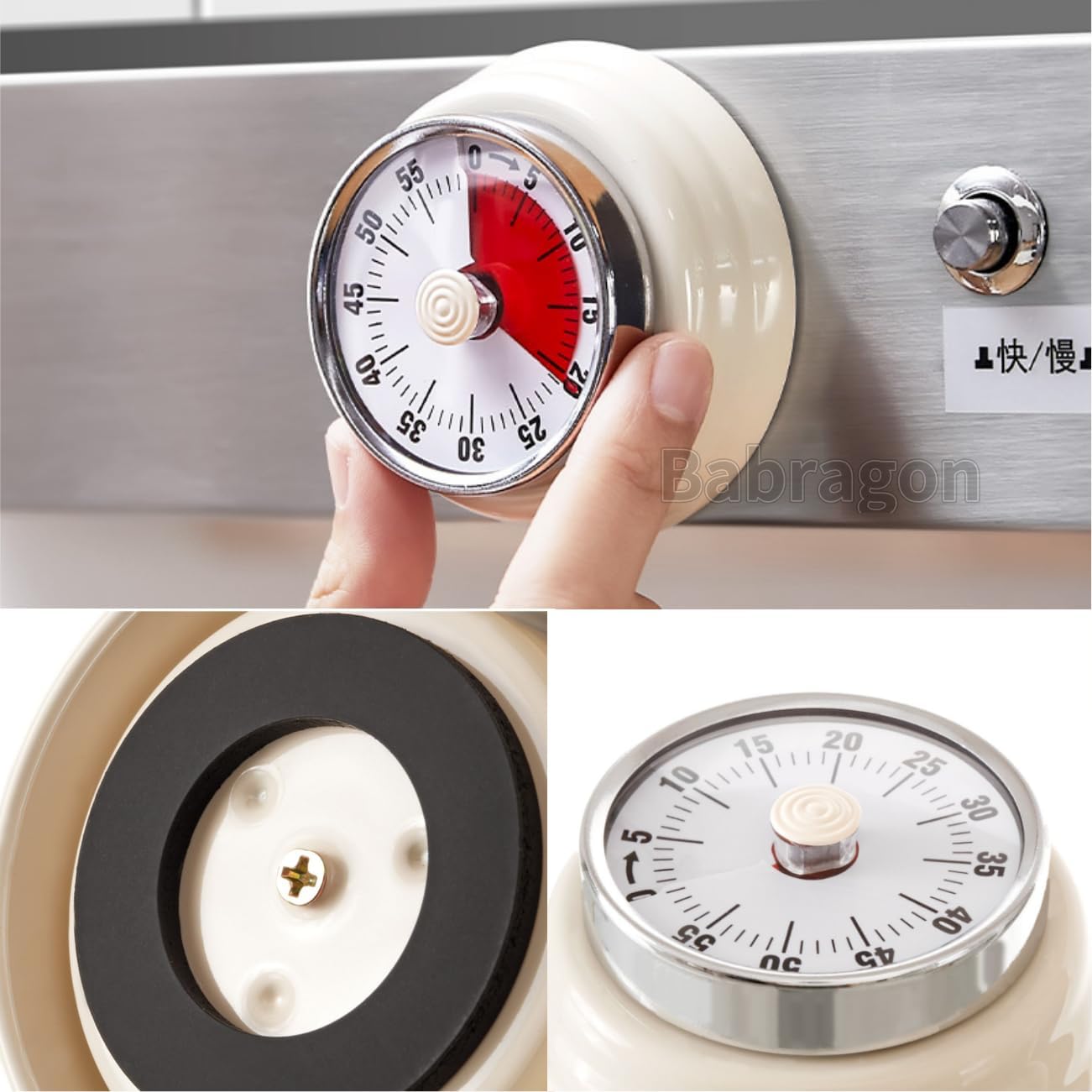 Visual Timer, 60-Minute Magnetic Mechanical Kitchen Timer Green | Stainless Steel Manual Countdown Timer with Loud Alarm for Cooking, Fitness, Office