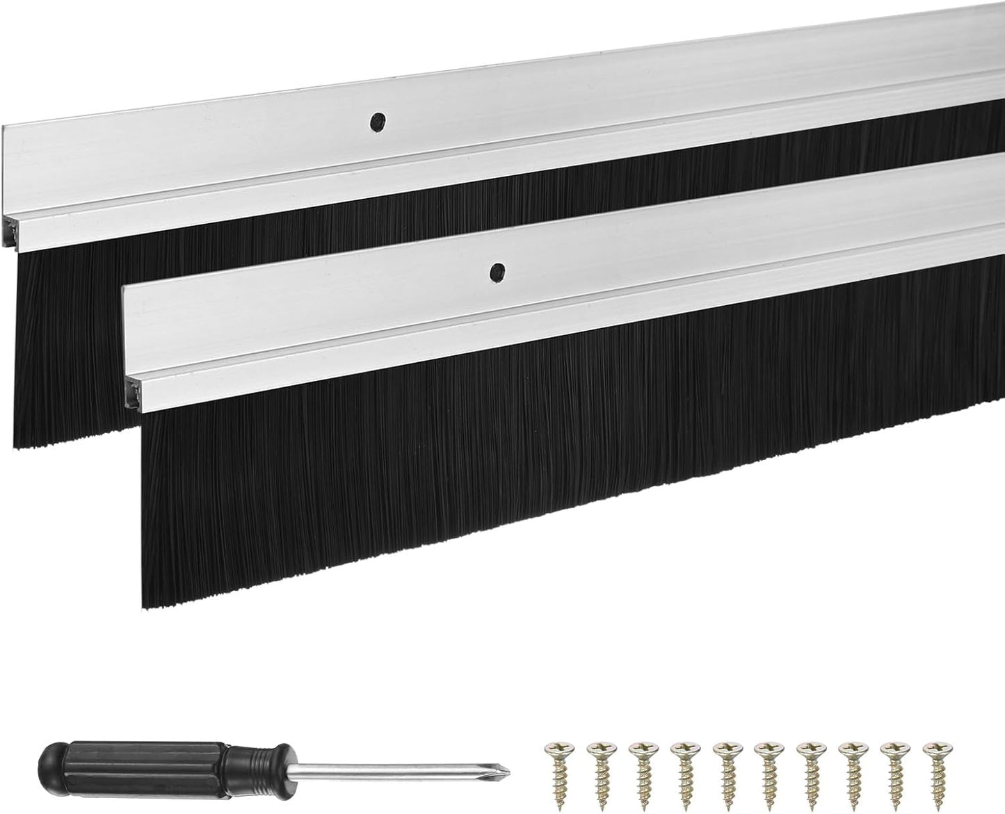 M METERXITY 2-Pack Door Brush Bottom Sweep, 39" L x 2.6" W H-Shape Aluminum Alloy Base with 1.6" Nylon Brush for Industrial/Home/Garage Door Seal, Strong Adhesive Weather Stripping Kit[Silver]