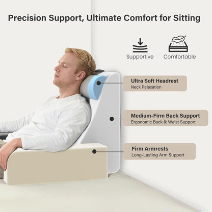 Vekkia 21" Reading Pillow for Bed with Adjustable Arms and XL Side Pockets | 60° Wedge Back Support, Washable Cover, Support Chair for TV, Gaming, Working, Nursing, Recovery in Bed & Floor, Black/Gray