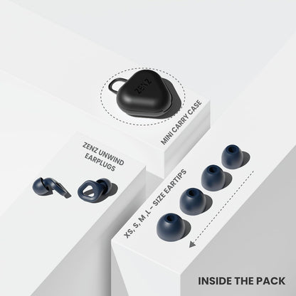Zenz Unwind Ear Plugs for Sleeping Noise Reduction - Comfy Reusable Soft Silicone Earplugs for Focus, Study, Work - 8 Pair Eartips in XS/S/M/L - 27dB Hearing Protection with Storage Case - Onyx Black