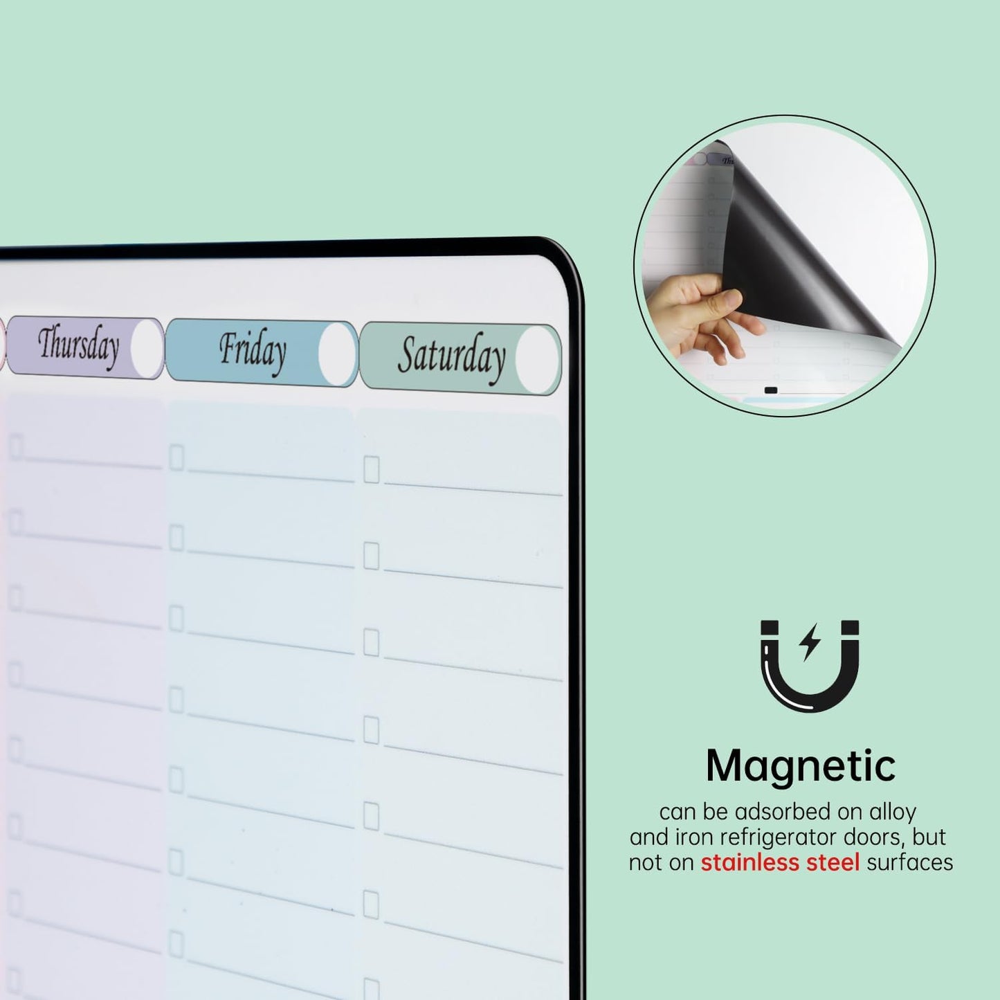 Magnetic Dry Erase Weekly Planner with Hourly Time Slots Whiteboard Calendar for Fridge, Schedule Board, to DO and Chore List for Family 16.5”(L) × 11”(H)