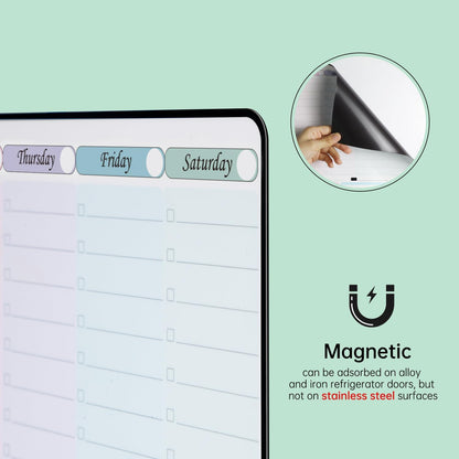 Magnetic Dry Erase Weekly Planner with Hourly Time Slots Whiteboard Calendar for Fridge, Schedule Board, to DO and Chore List for Family 16.5”(L) × 11”(H)