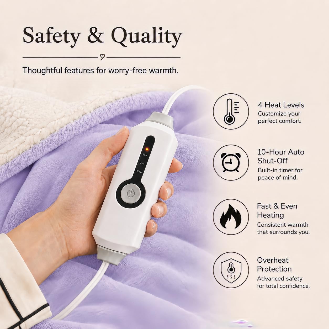 Electric Heated Blanket Full Size 72"x84" – Light Gray | ETL for Safe Overnight, 4 Heat Settings & 10H Auto Off, Dual-Sided Microplush Sherpa for Home Night, Machine washable