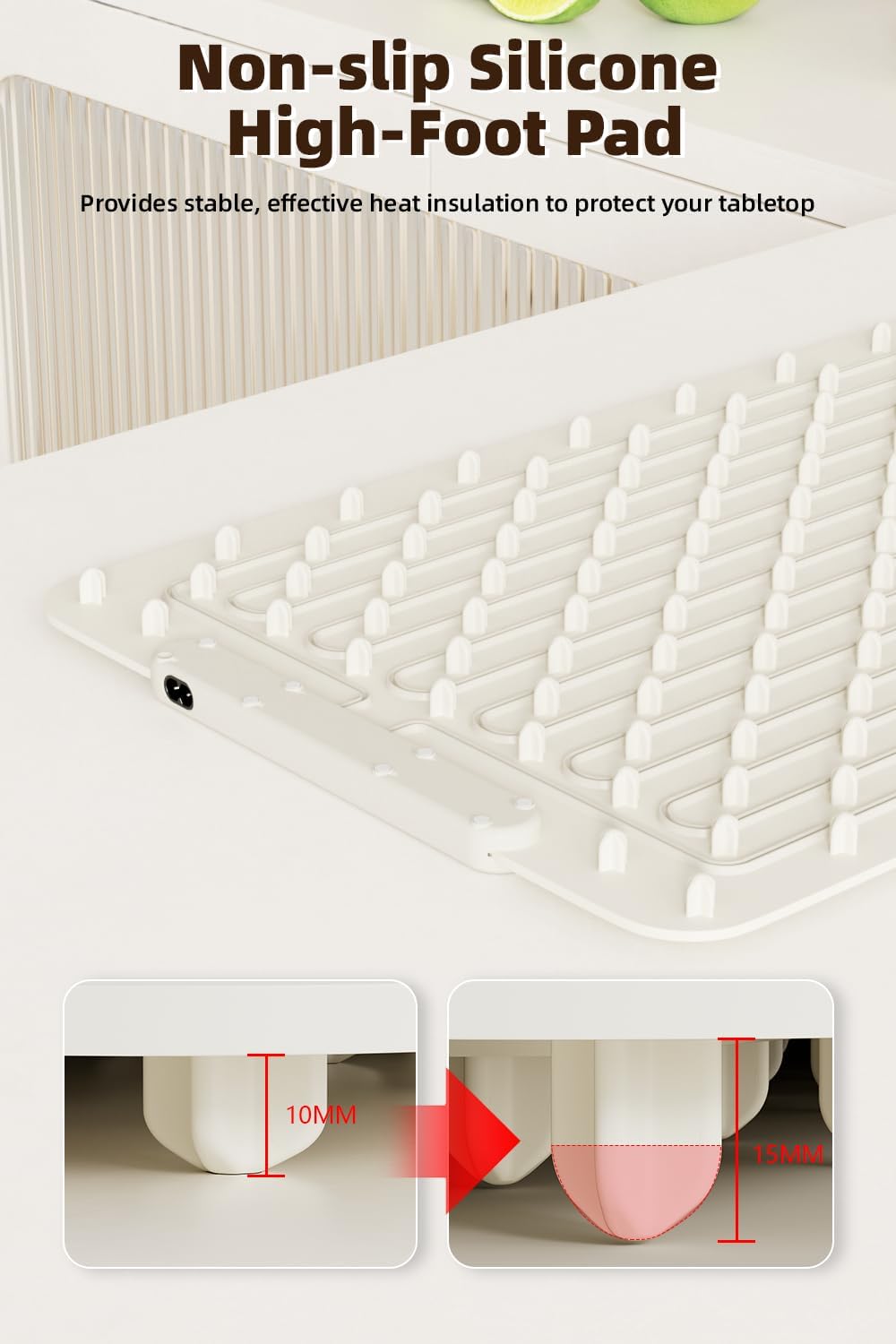 Food Warming Mat - Electric Warming Tray,Tempmaster Adjustable Warming Tray,Elevated Feet Protects Table, Roll-Up Buffet Hot Plates Heat Pad, Portable Food Warmer for Parties and Travel (Beige)