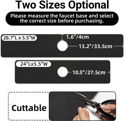 LOPNUR Cuttable Faucet Mat for Kitchen Sink, Extra Long 29 Inch, Black | Super Absorbent & Fast Dry Diatomite Sink Splash Guard, 0.8-2.4 Inch Adjustable Faucet Hole, Cut to Fit Bathroom & RV Sinks