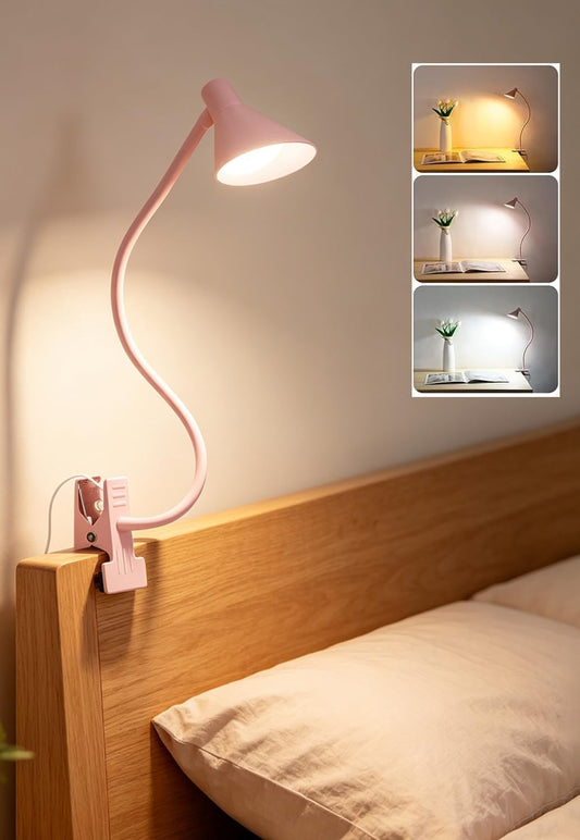 Clip on Light, Eye Care Reading Lights for Books in Bed Clip on Lamp Pink