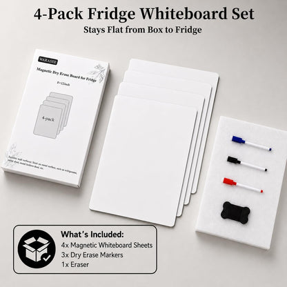 Magnetic White Board for Refrigerator Plan Weekly Menus at a Glance | Dry Erase Sheet for Meal Schedules - 12" x 8" Kitchen Command Center for Busy Moms with Magnet Backing Packed Flat
