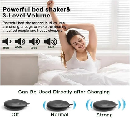 MOZAC Bomb Dual Extra Loud Alarm Clock with Bed Shaker, Black Heavy Sleepers, Battery Backup | Wake with a Shake (Black)