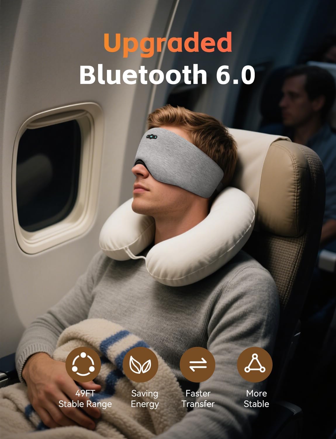 Sleep Mask with Bluetooth 6.0 Headphones, 20H Playtime Sleeping Headphones for Side Sleepers, Adjustable Blackout Eye Mask for Travel Meditation, Noise-Reducing Sleep Mask Gifts for Women Men