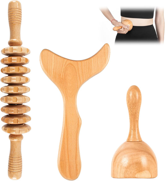 KintKita Wood Therapy Massage Tools,Wooden Lymphatic Drainage Massager, Cellulite Remover Body Sculpting Tool for Cellulite Reduction,Muscle Tension Release,Body Contouring-12 * 6 in