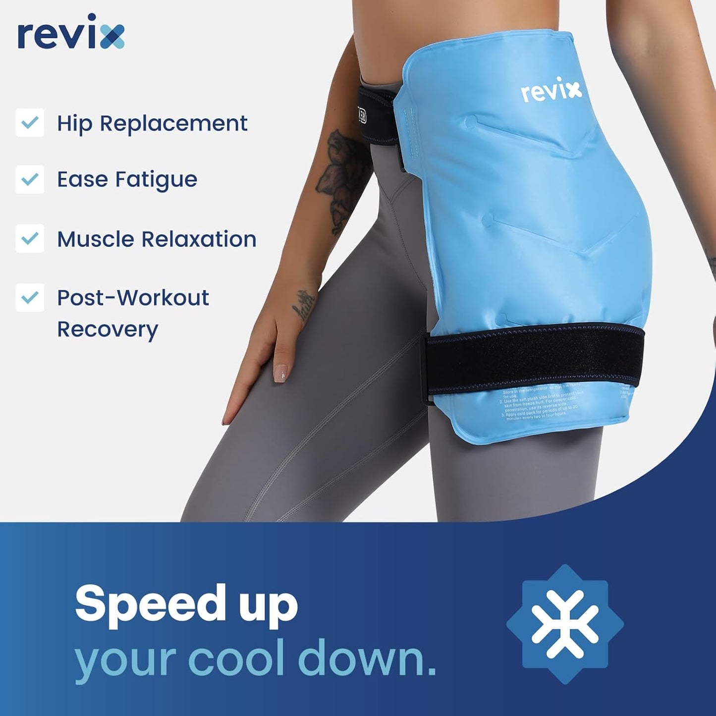 REVIX Hip Ice Pack Wrap with Straps, Reusable Gel Cold Compression for Hip Replacement, Soft Plush Lined Cold Packs for Sciatic Nerve Discomfort Relief