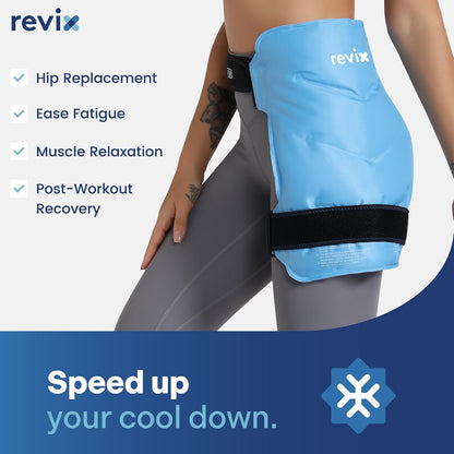 REVIX Hip Ice Pack Wrap with Straps, Reusable Gel Cold Compression for Hip Replacement, Soft Plush Lined Cold Packs for Sciatic Nerve Discomfort Relief