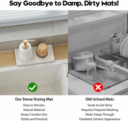 3 Pack Water Absorbent Diatomite Coasters, Stone Drying Mat for Kitchen Counter, Bathroom Sink Organizer Tray, Compact Vanity Rack, Soap Holder Caddy, Faucet Splash Guard, White 8"x3.8"