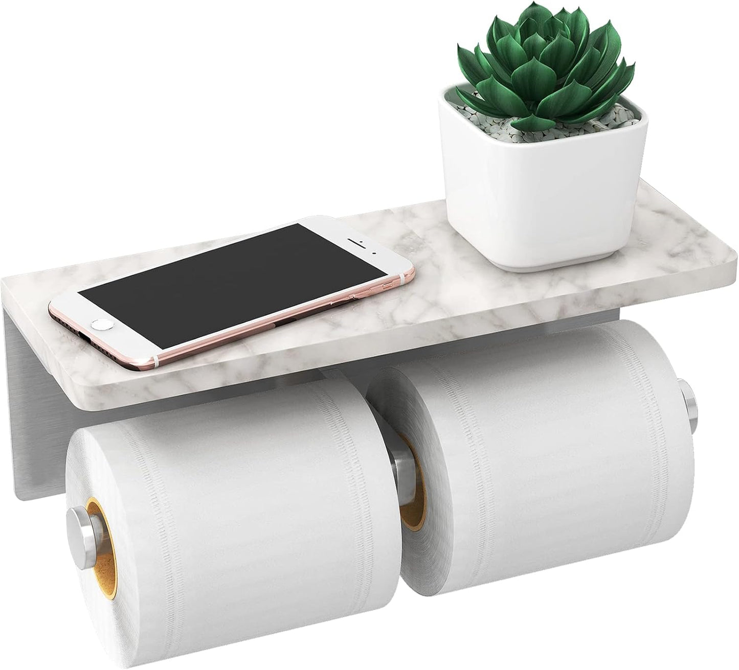 Gypie Marble Toilet Paper Holder with Shelf, Wall Mounted Matte Black | Stainless Steel Tissue Roll Paper Holder Dispenser for Bathroom Washroom