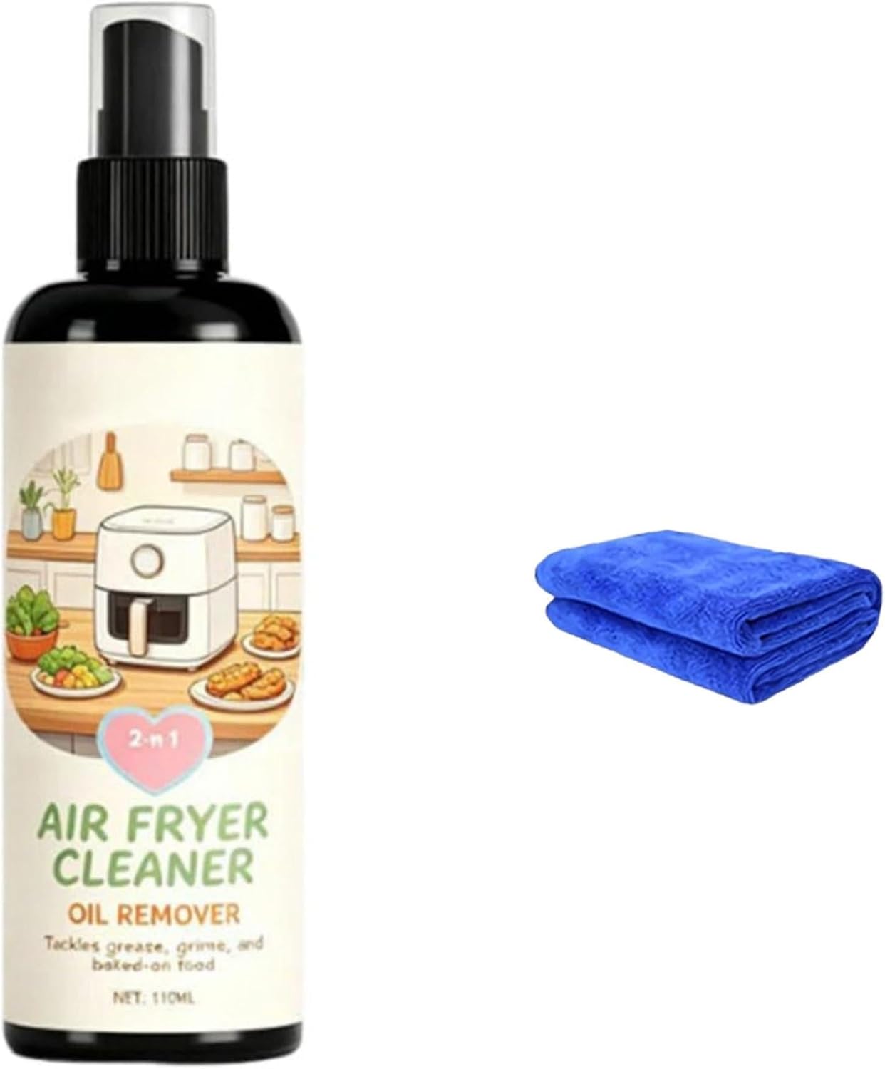 HISKI 2-in-1 Air Fryer Cleaner and Degreaser Spray, Grease Air Fryer Cleaner Spray, Powerful Kitchen Degreaser Foam Spray (1PC, 110ML)