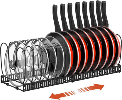 Housolution Pot and Pan Lid Organizer Holder Storage Rack, Black | 12"-23" Expandable, 14 Adjustable Dividers, Sturdy Metal Construction, Easy Assembly