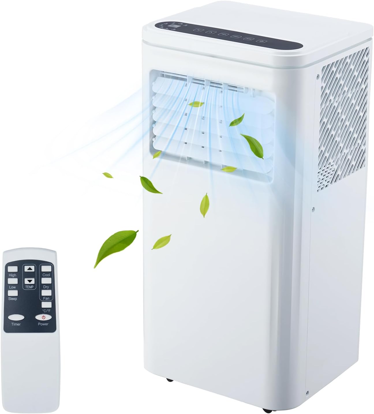 10000 BTU Portable Air Conditioner, 3 In1 Cooling Dehumidifier Fan, Quiet Fast Cooling, 4 Way Swing, LED Display, Remote, 24H Timer, 360° Wheels, Window Kit, Cools Rooms Up to 450 Sq.ft