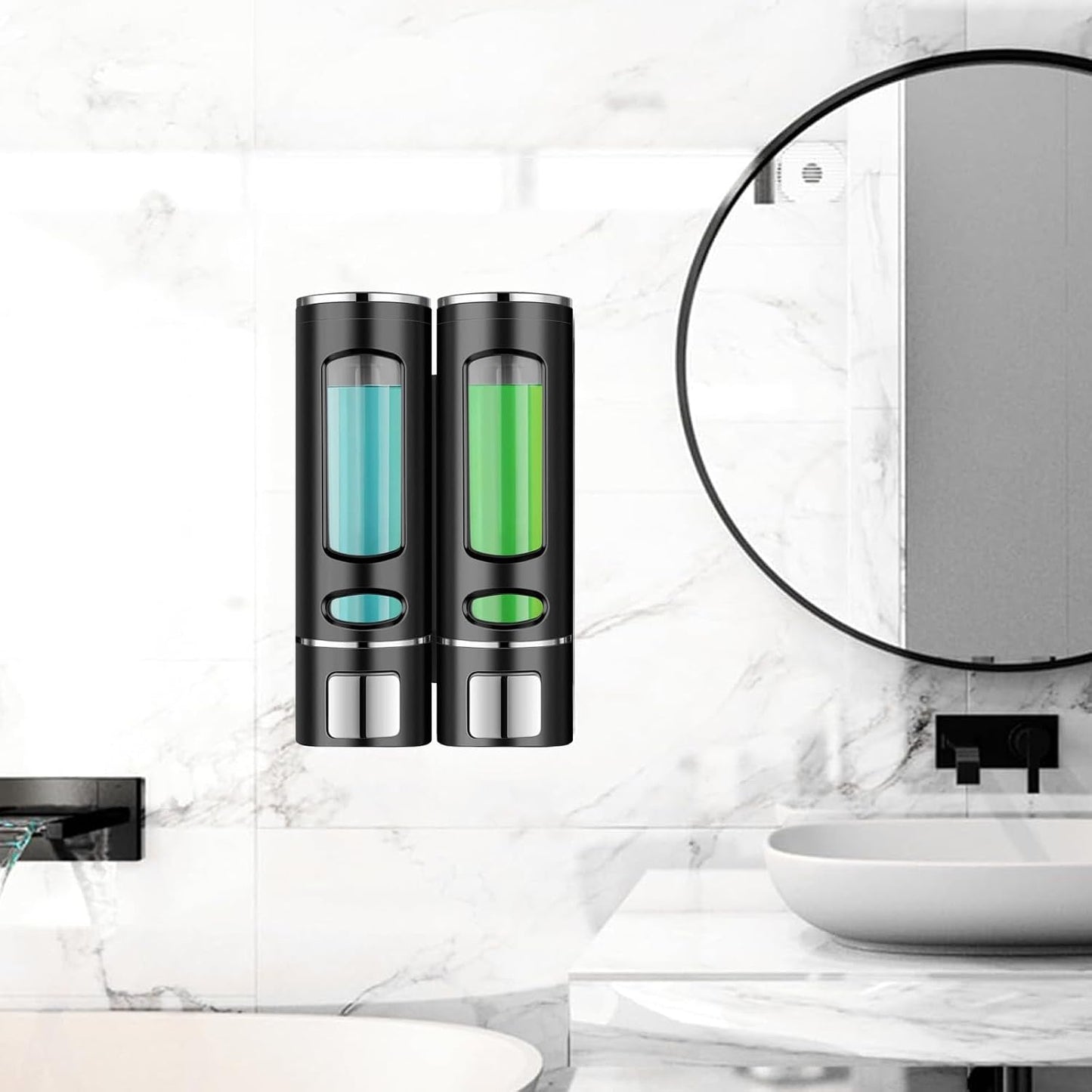 Single Wall Mounted Hand Soap Dispenser, 13.5oz/400ml Black Showe | Clear Refillable Liquid Lotion Soap Dispenser, Gel Container Shower Pump Dispenser and Organizer for Bathroom Kitchen