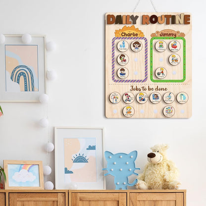 TinyKidz Wooden Daily Routine Chart 11x15, Schedule Board for Kids, Wooden Chore Chart for Kids, Responsibilities Chart for Toddlers, Morning Bedtime Routine for Toddlers