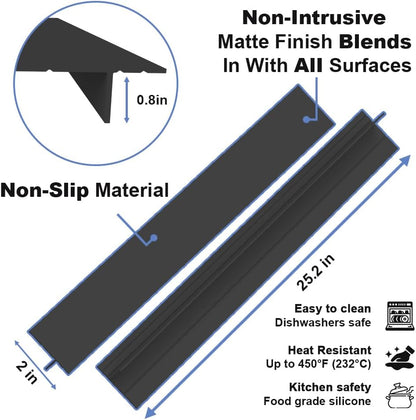 Silicone Stove Counter Gap Cover 30 Inch Side Range Gap Filler 2 Pack Black | Extra long kitchen stove gap covers, 0.2-1 inch gap, heavy 10 oz, cut to size, oven crack guards between stove and counter
