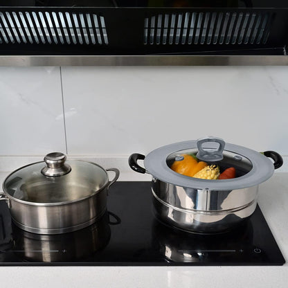 Vented Tempered Glass Universal Lid for Pot Pan Skillet with Heat Resistant Silicone Rim Microwave Splatter Lid Cover Microwave Safe Fit 11.5" 12" 12.5" Cookware, Dishwasher Safe Black