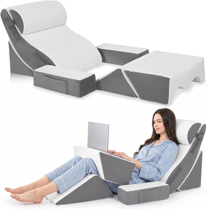 5PCS Wedge Pillow Set for After Surgery, Adjustable Orthopedic Foam Bed Wedge Pillow for Acid Reflux, GERD & Heartburn Relief, Back & Leg Elevation Support for Sleeping & Sitting Up, White Grey
