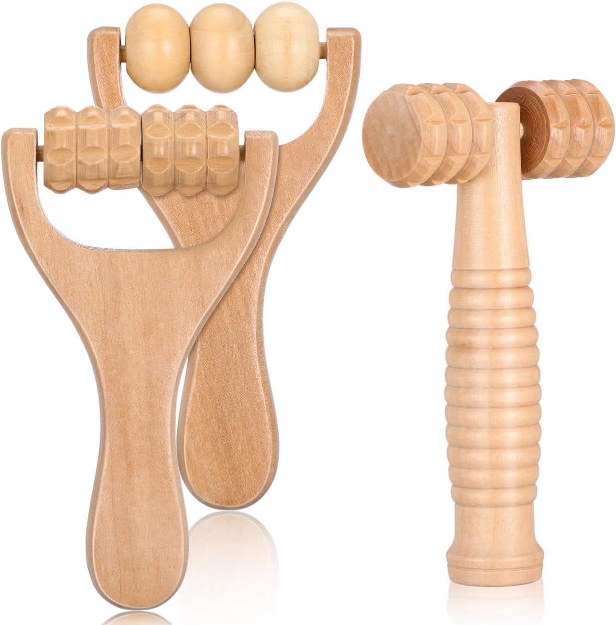 Wooden Massage Roller Tool Set Handheld Foot and Body Massager for Neck Shoulder and Muscle Portable 5.90X3.14X1.18In Wood Massager Wood Massage Tools Wooden, 3 PCS