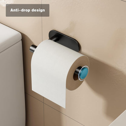 Voldra Toilet Paper Holder with Shelf, Flushable Wipes Dispenser for Bathroom, Adhesive Toilet Paper Roll Holder with Storage Wall Mount Stick On Bathroom Tissue Holder Front Flip Design (Matte Black)